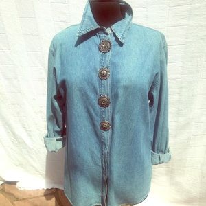 Denim shirt with silver medallion buttons